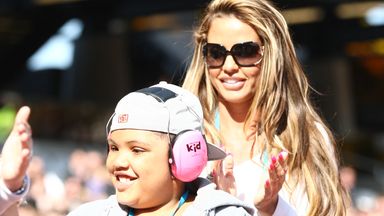 Athletics - Gold Challenge - London 2012 Test Event - Olympic Stadium, London - 1/4/12 Katie Price / Jordan with her son Harvey during the Gold Challenge Event Mandatory Credit: Action Images / Paul Childs